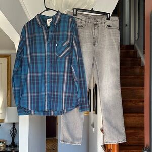 Levi's Light Gray 541 Jeans Sz 33x30 with Complementing Levi’s Plaid Shirt Sz L